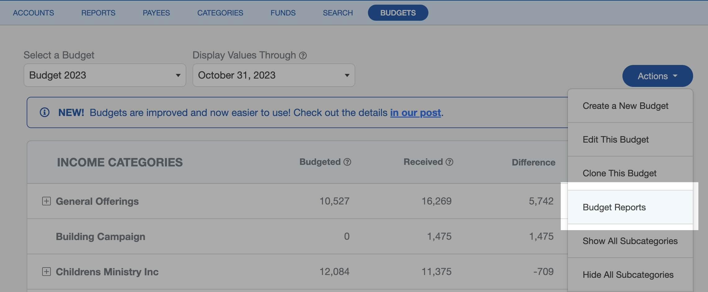 Creating a Church Budget in ChurchTrac