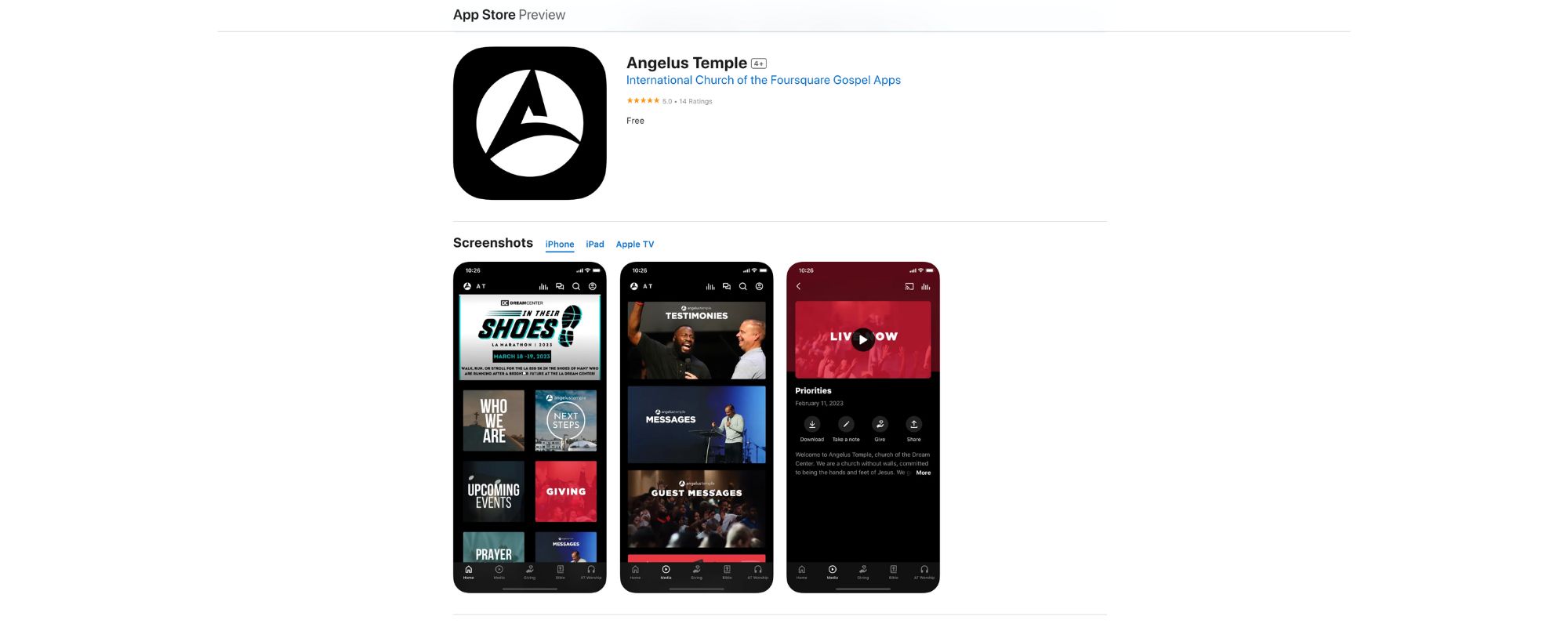 Angelus Temple Semi-Custom App Example