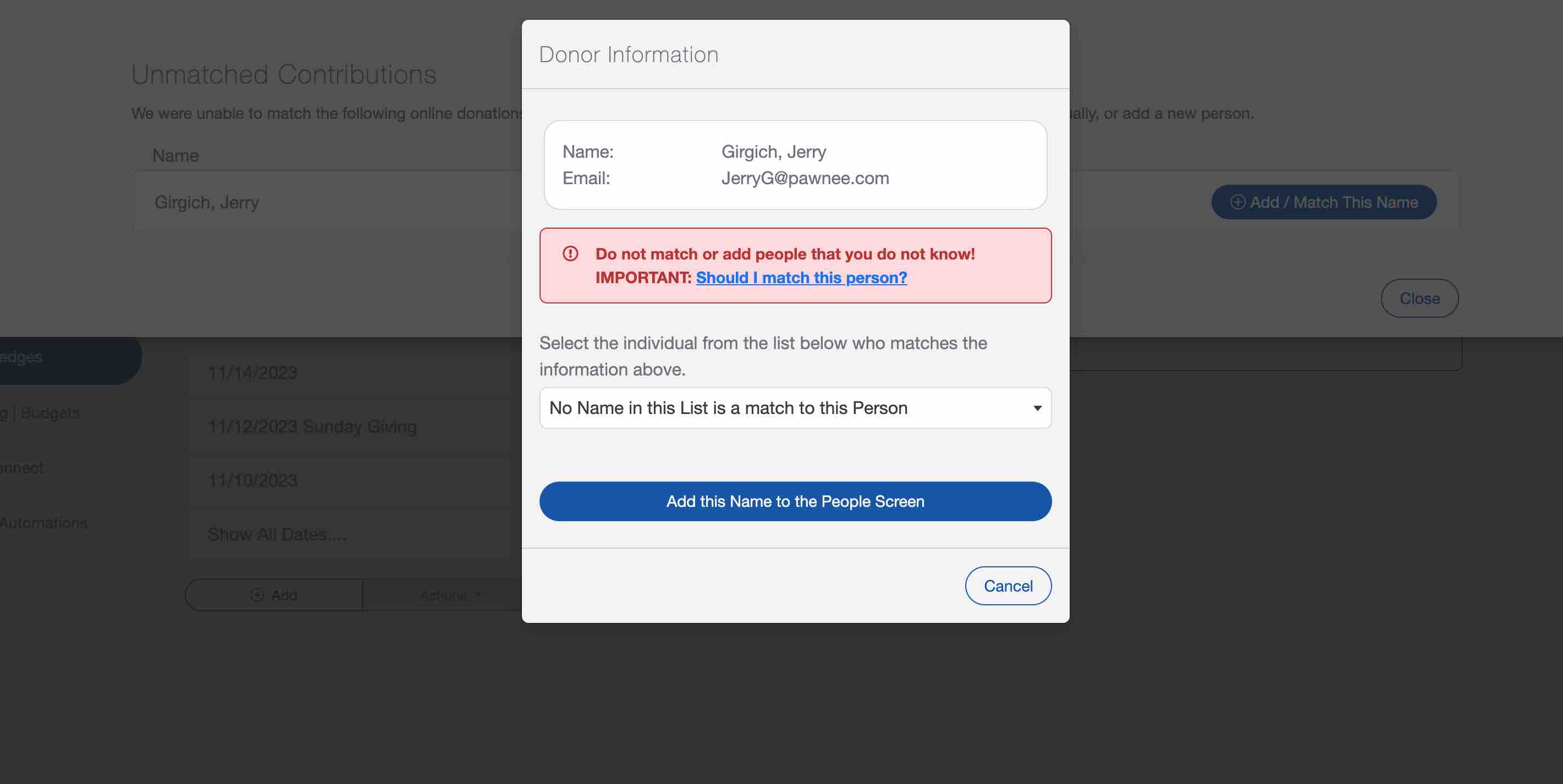 Matching Online Church Donations in ChurchTrac Church Management Software