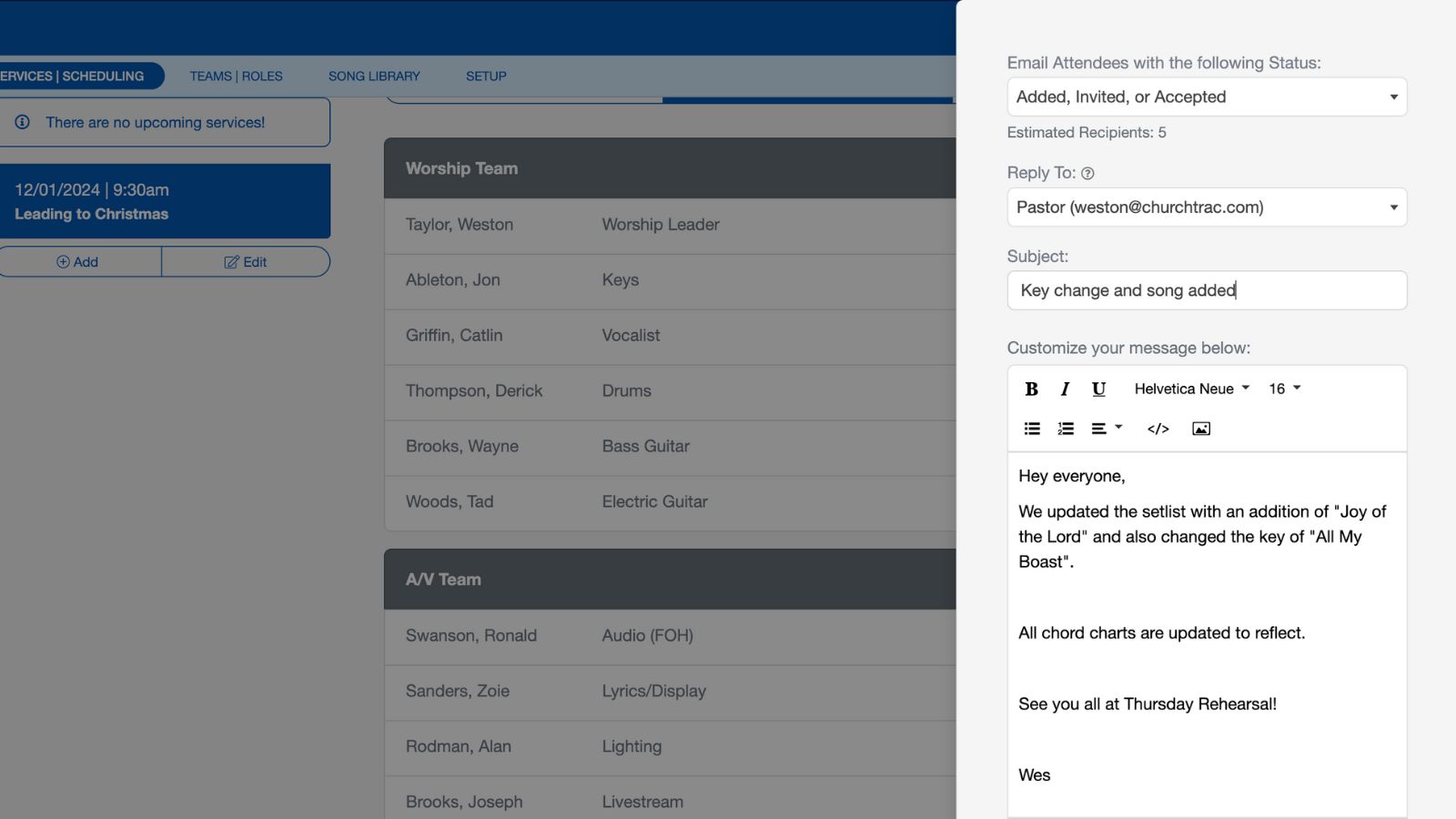 Email church volunteers