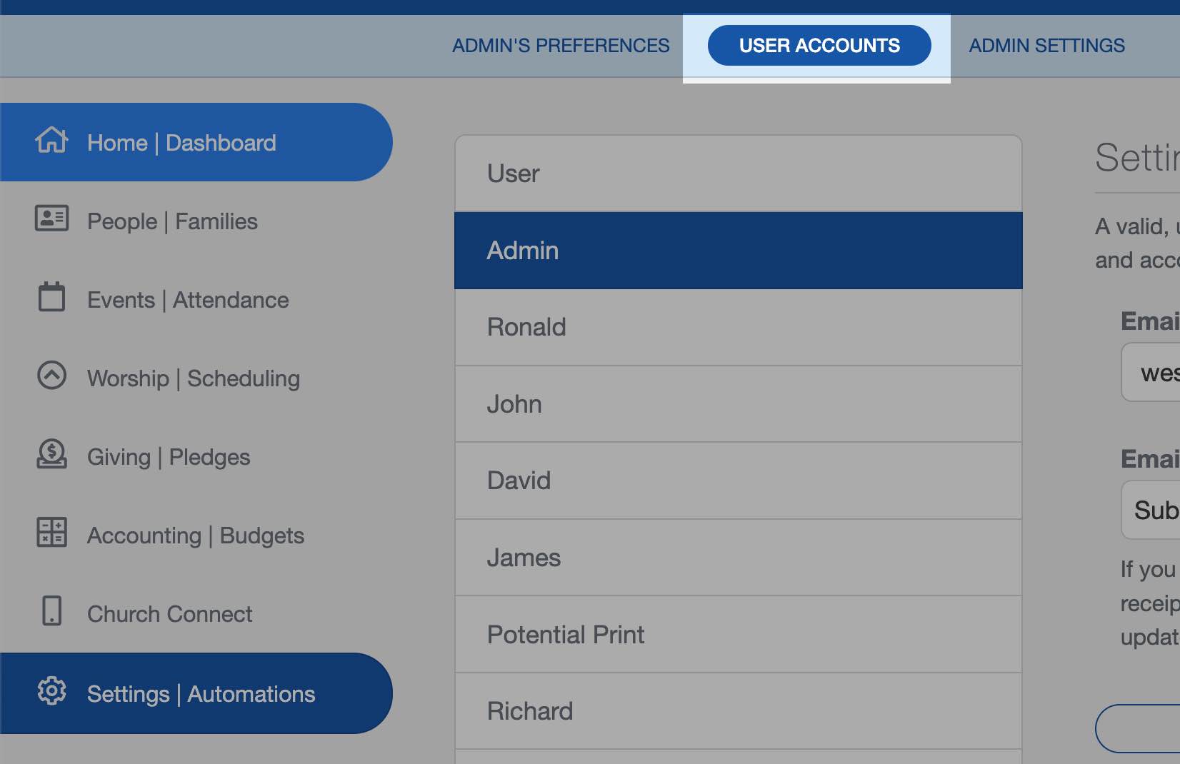 ChurchTrac User Permissions How
