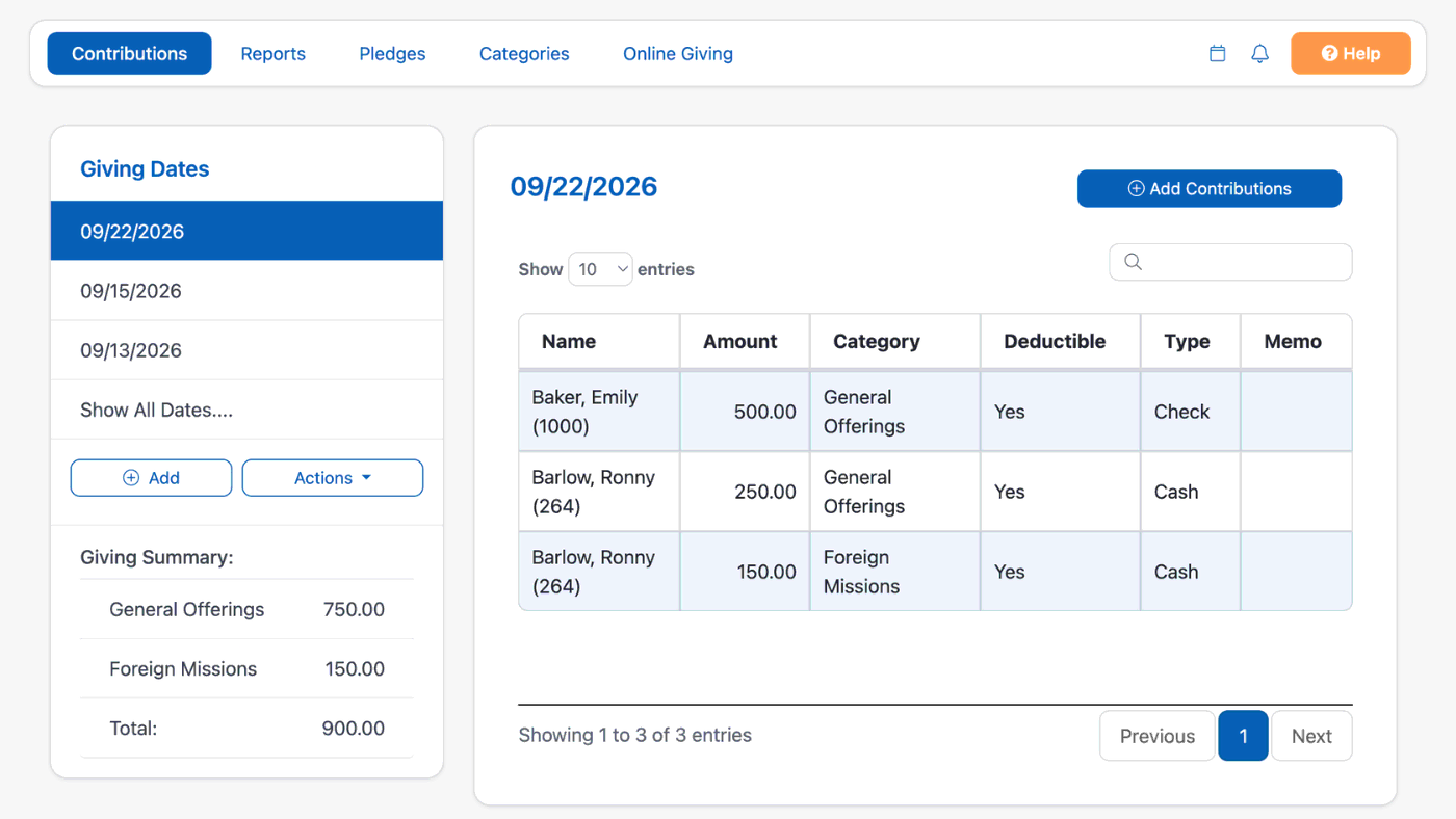 A donor setting up a recurring monthly gift on a church giving form