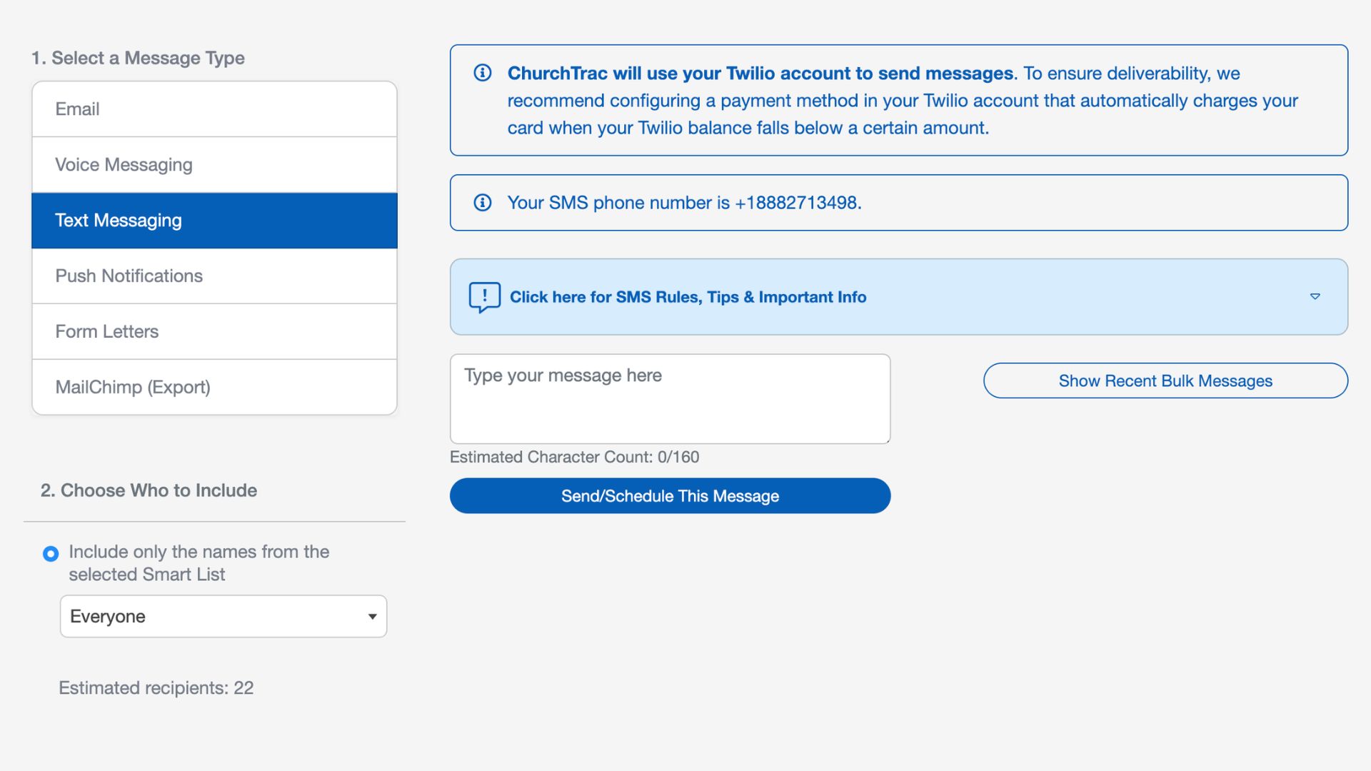 Texting a group directly from the ChurchTrac member list
