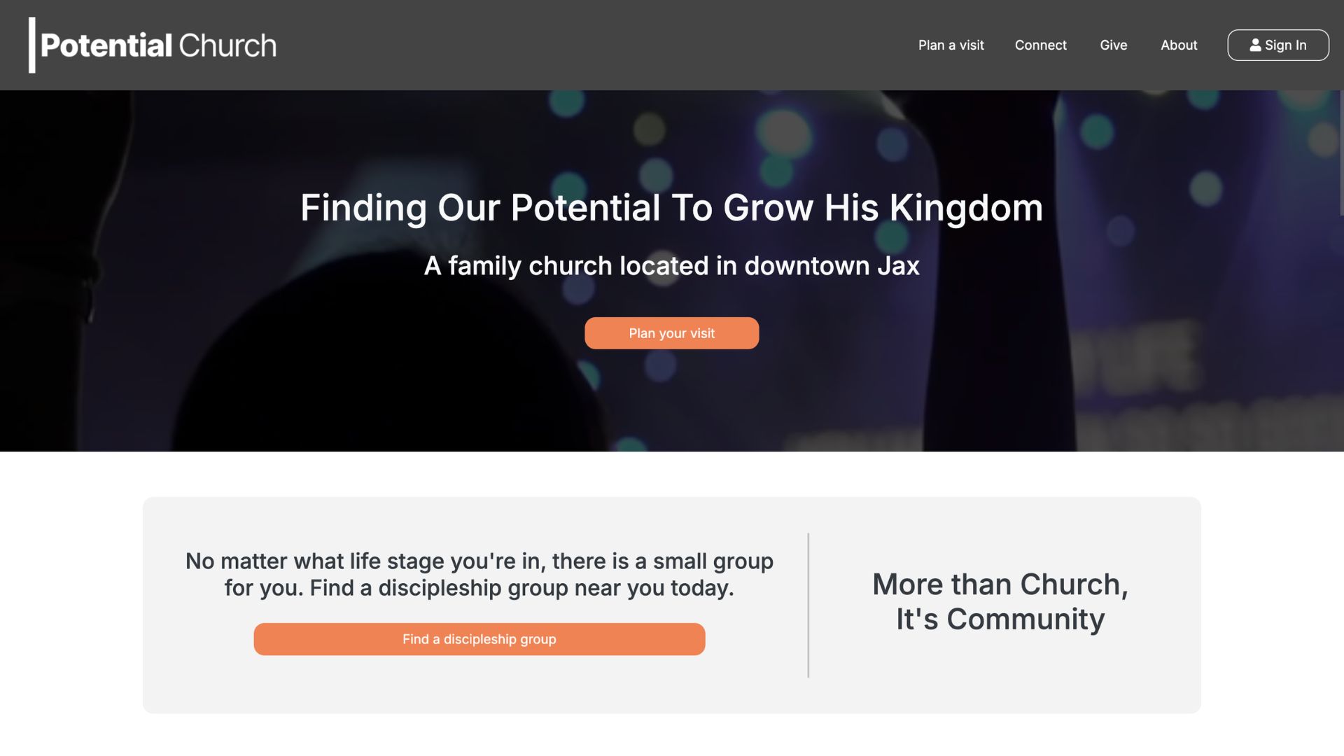 A Church Connect church website shown beside the same church's mobile app
