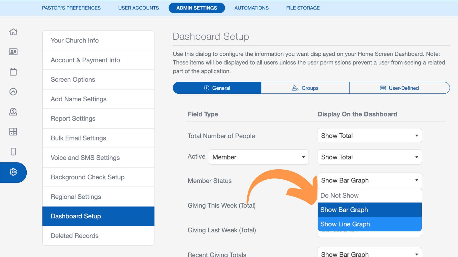 Screen Options in ChurchTrac